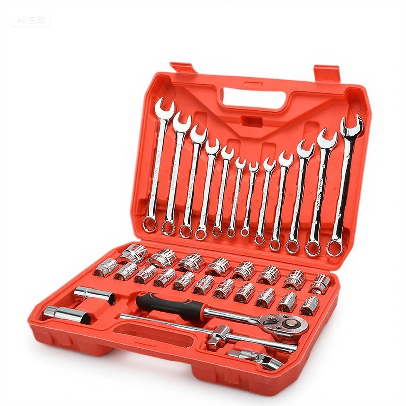 46-piece socket ratchet wrench barrel and sleeve combination tool box